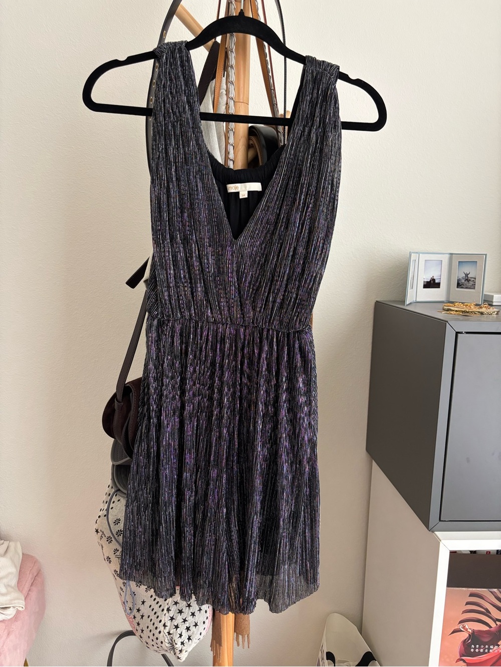 Maje Metallic Pleated Sleeveless Romper Jumpsuit – Black/Silver – Size US 2